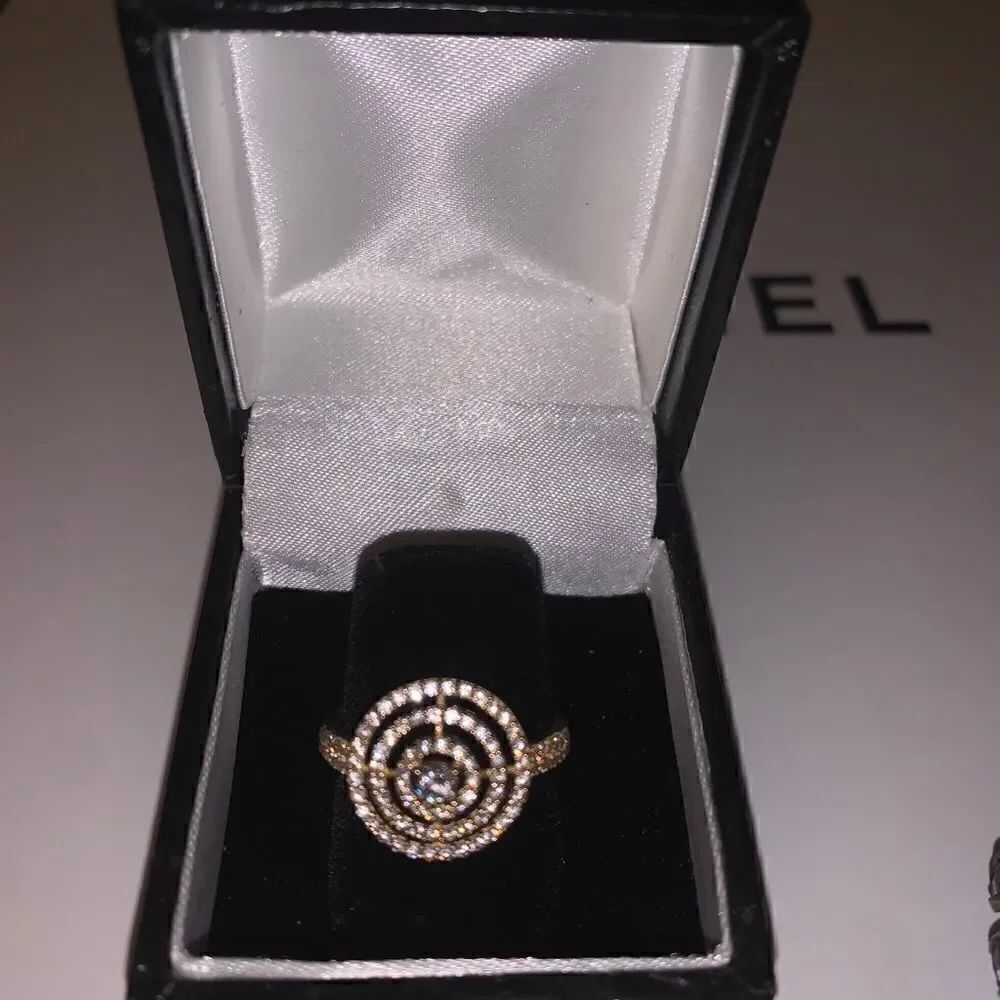 Diamond Circular Ring in 14K Gold Pave Cut Diamonds, New - Picture 3 of 5